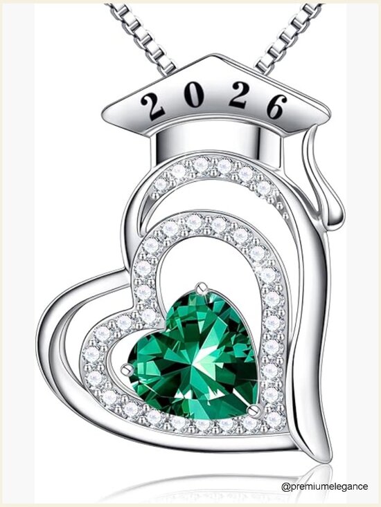 Jewelry - S925 Sterling Silver Graduation Cap Heart Birthstone Necklace 2026
